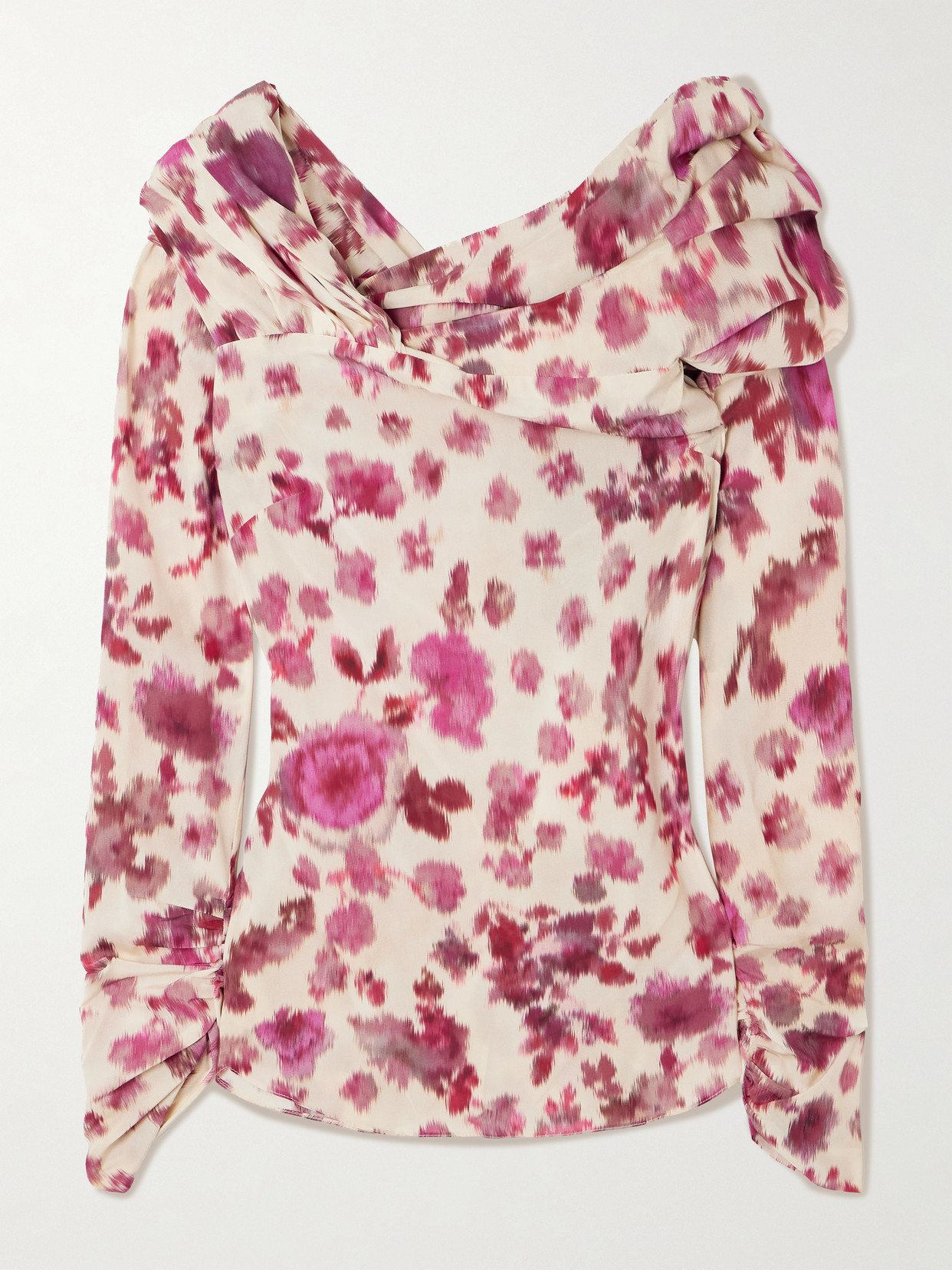 Danka Off-The-Shoulder Draped Floral-Print Stretch-Silk Top