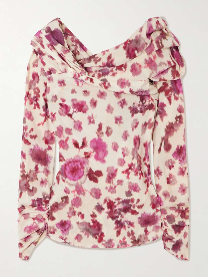 Isabel Marant Danka Off-the-shoulder Draped Floral-print Stretch-silk Top