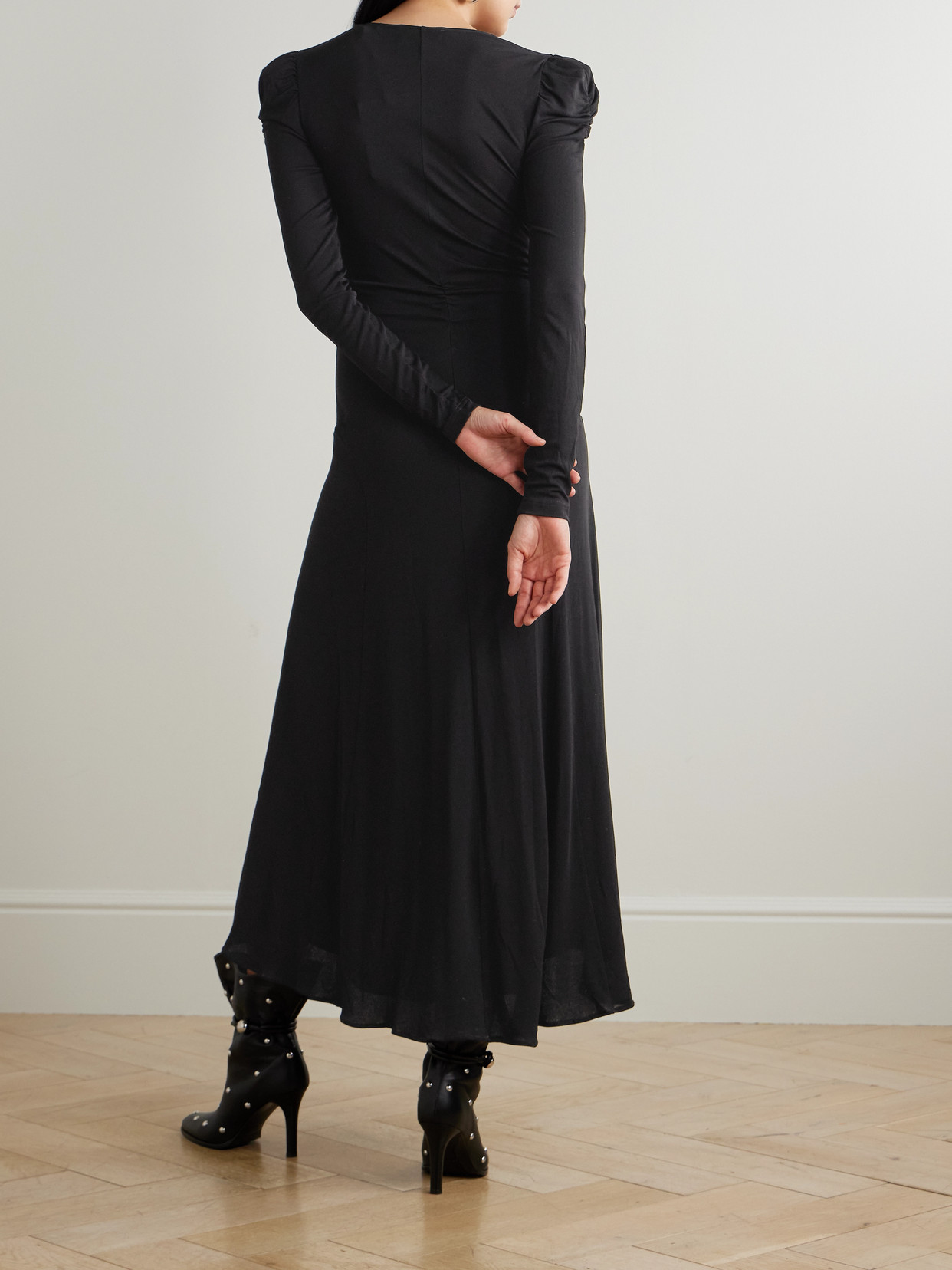 Isabel Marant Nejma Asymmetric Gathered Stretch-jersey Midi Dress In Black