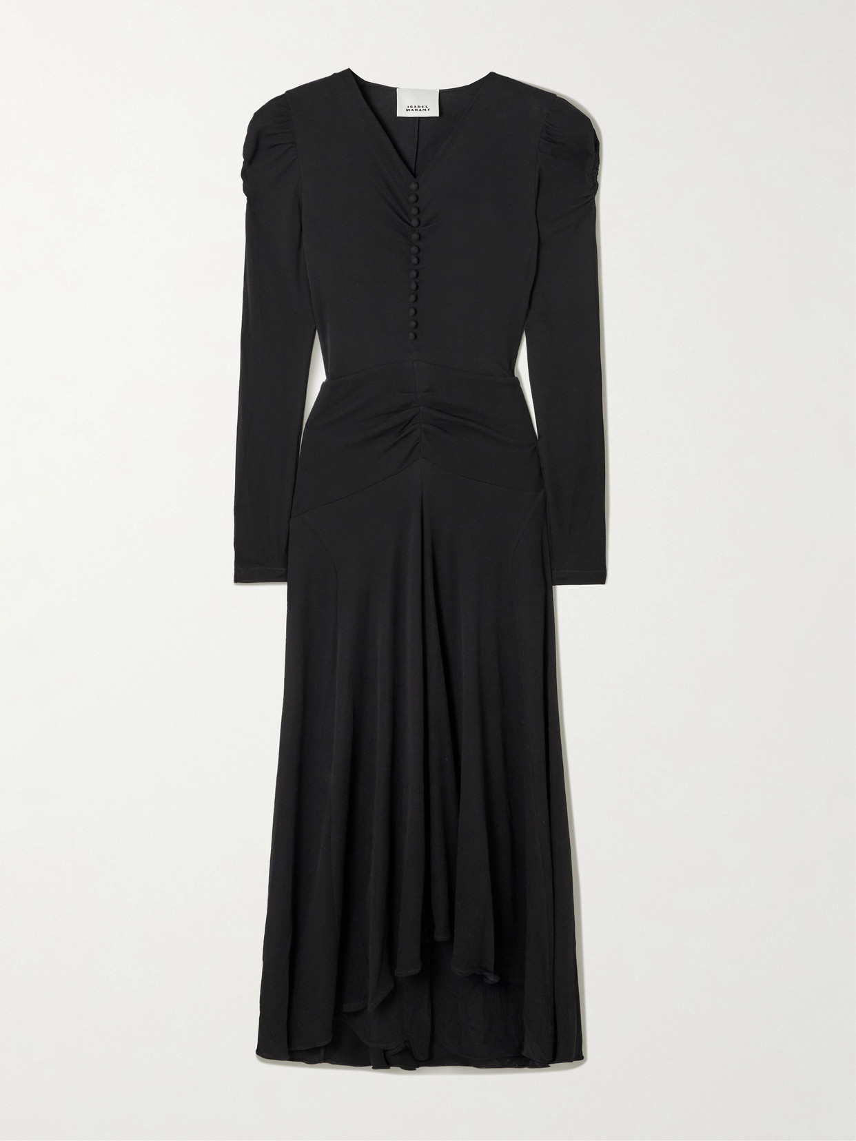 Isabel Marant Nejma Asymmetric Gathered Stretch-jersey Midi Dress In Black
