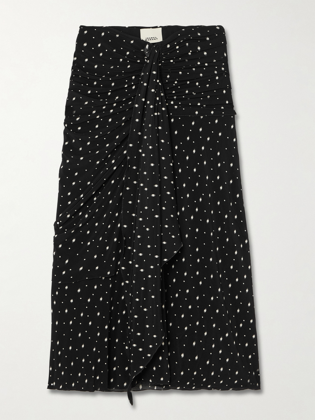 Isabel Marant Gyelle Ruched Draped Polka-dot Stretch-jersey Midi Skirt In Black