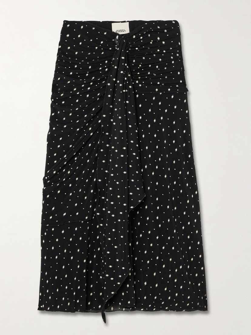 Isabel Marant Gyelle Ruched Draped Polka-dot Stretch-jersey Midi Skirt