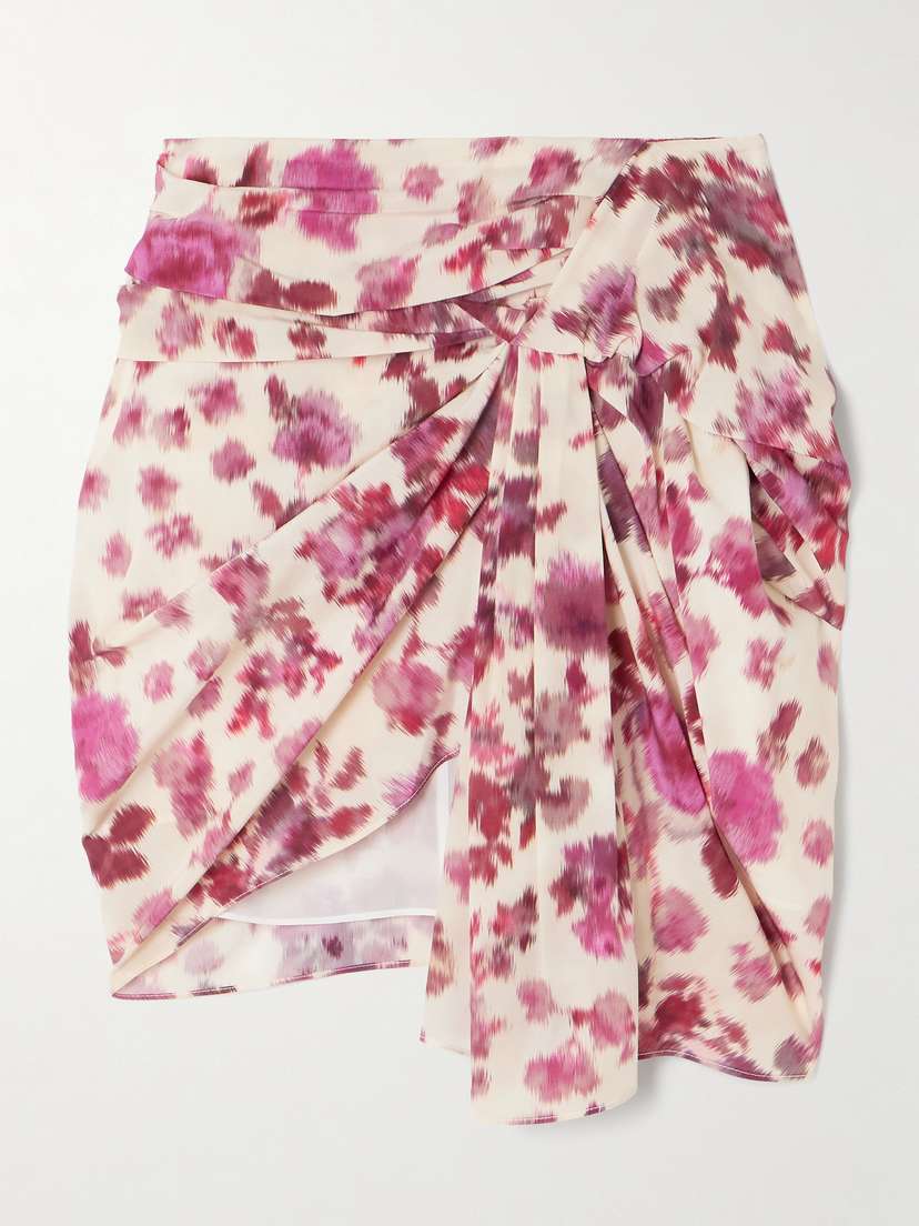 Ovia Draped Floral-print Silk-blend Mini Skirt