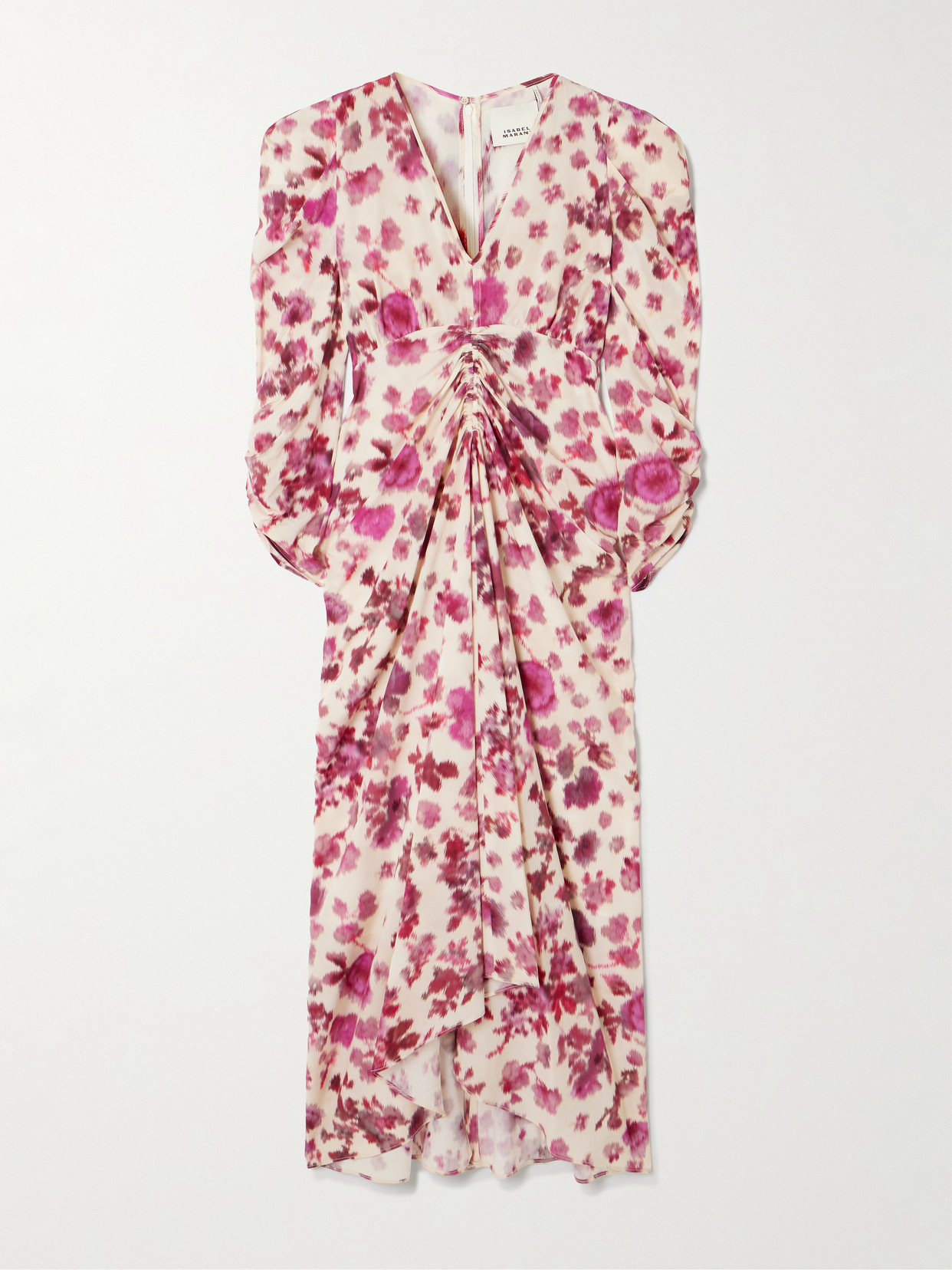 Isabel Marant Albini Gathered Printed Silk-blend Midi Dress In Pink