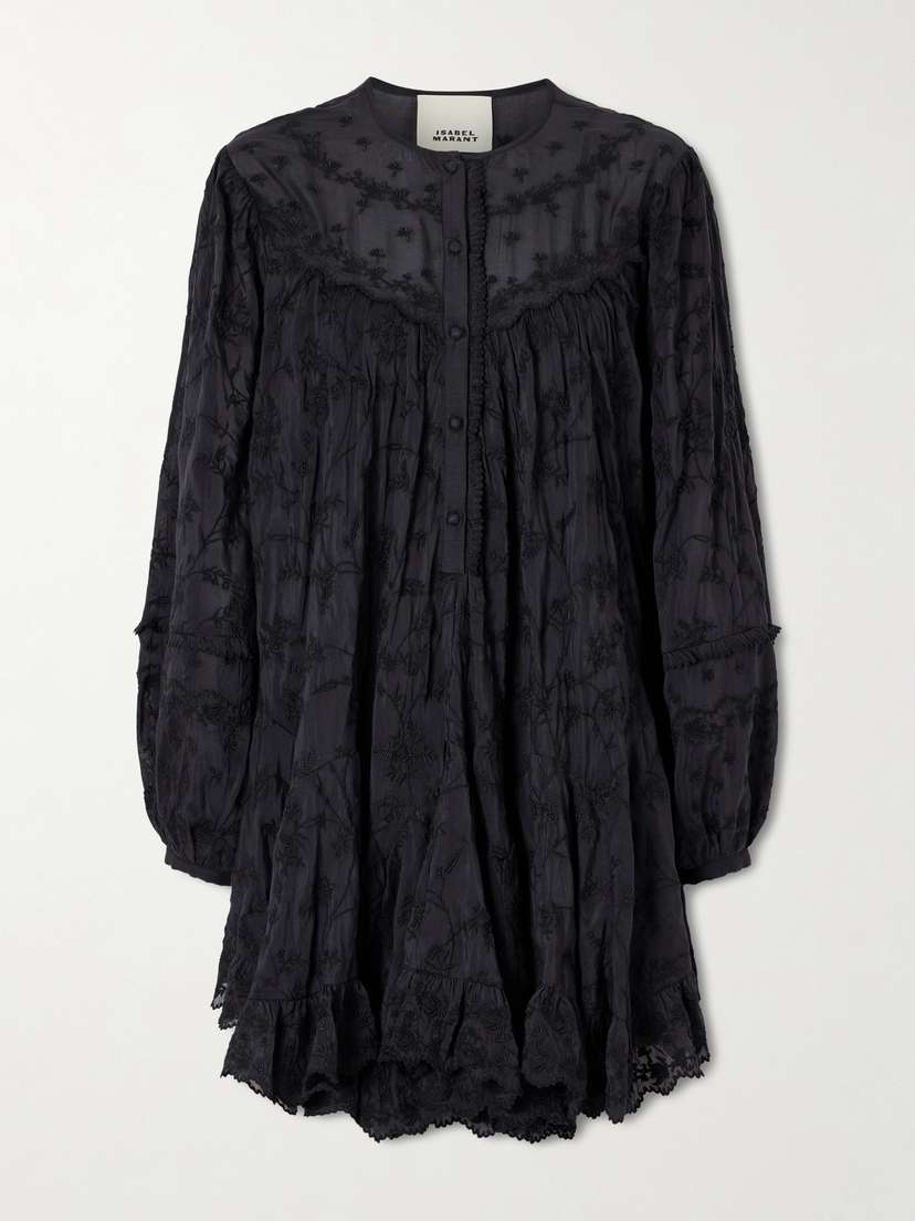 Isabel Marant Zame Ruffled Embroidered Cotton And Silk-blend Mini Dress