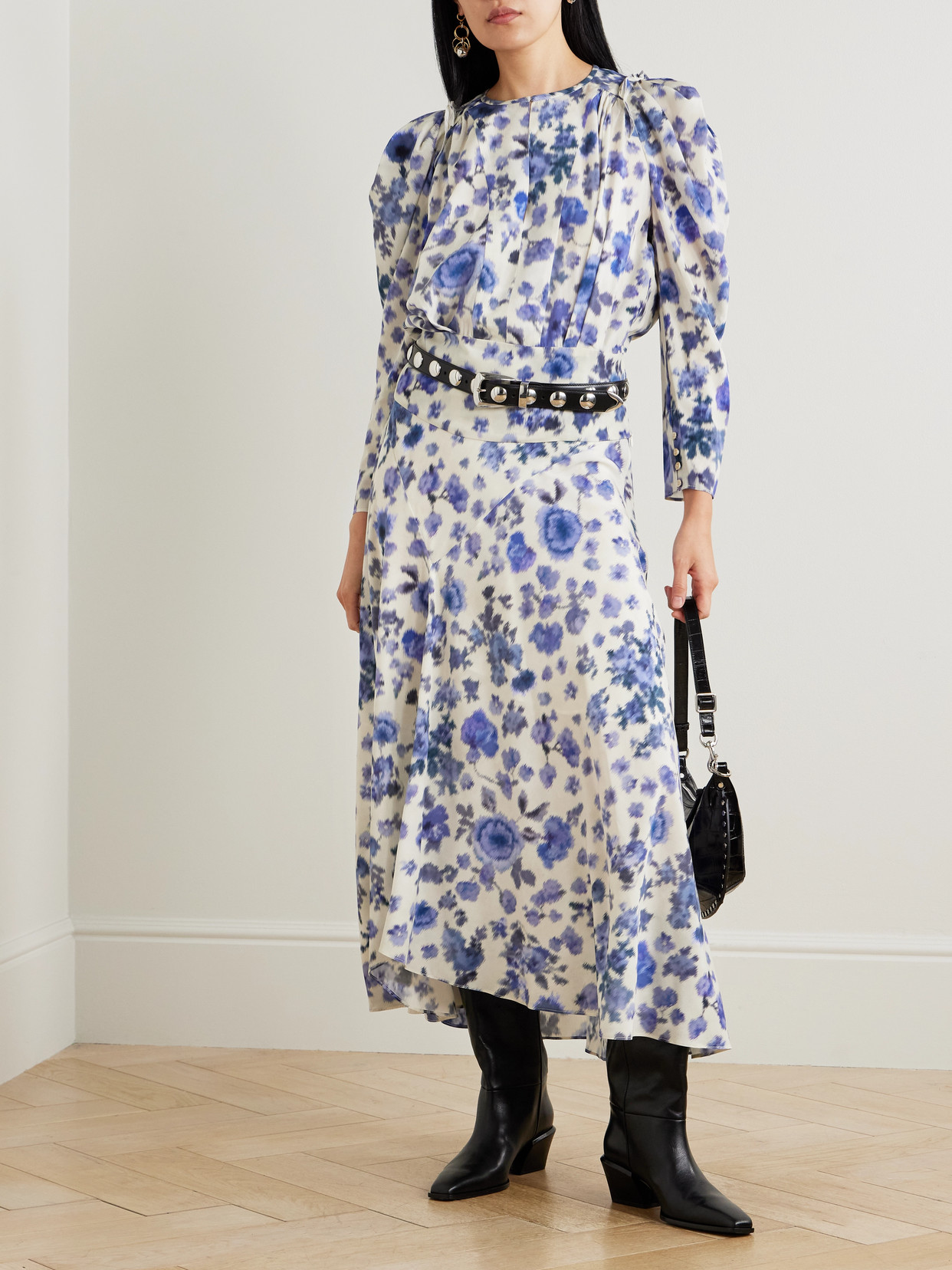Isabel Marant Sakura Pleated Floral-print Silk-blend Midi Skirt In Blue