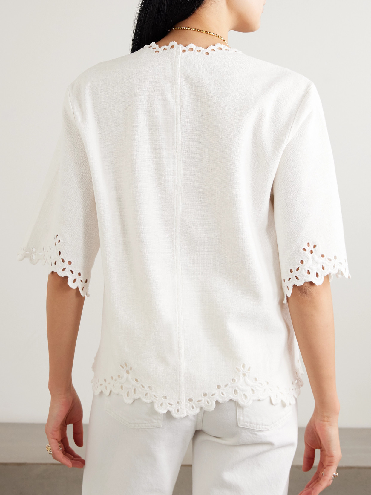 Isabel Marant Étoile Blusa Bianca A Maniche Corte Con Scollo A V E Orlo Smerlato Marant Etoile In White