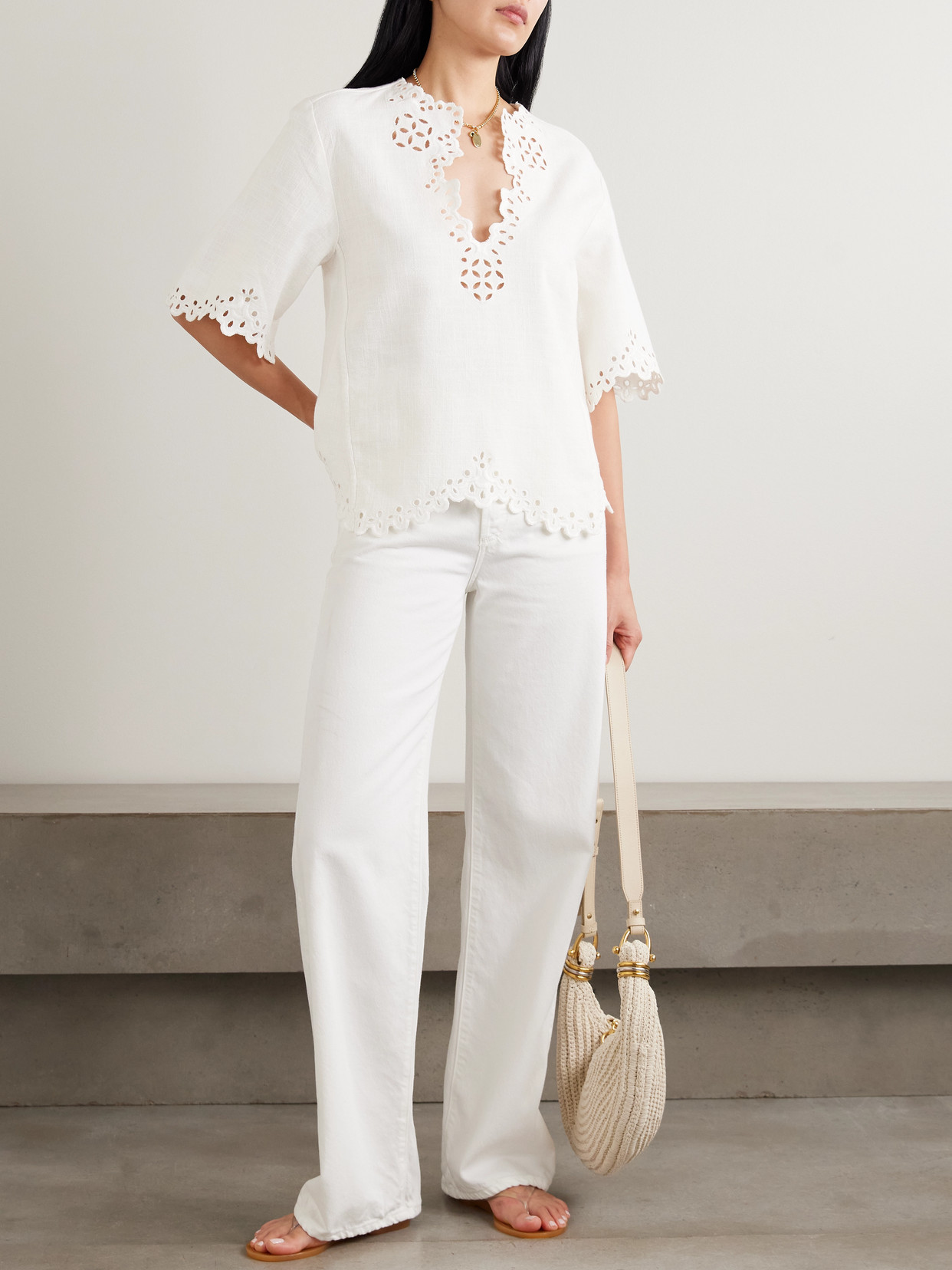 Isabel Marant Étoile Blusa Bianca A Maniche Corte Con Scollo A V E Orlo Smerlato Marant Etoile In White