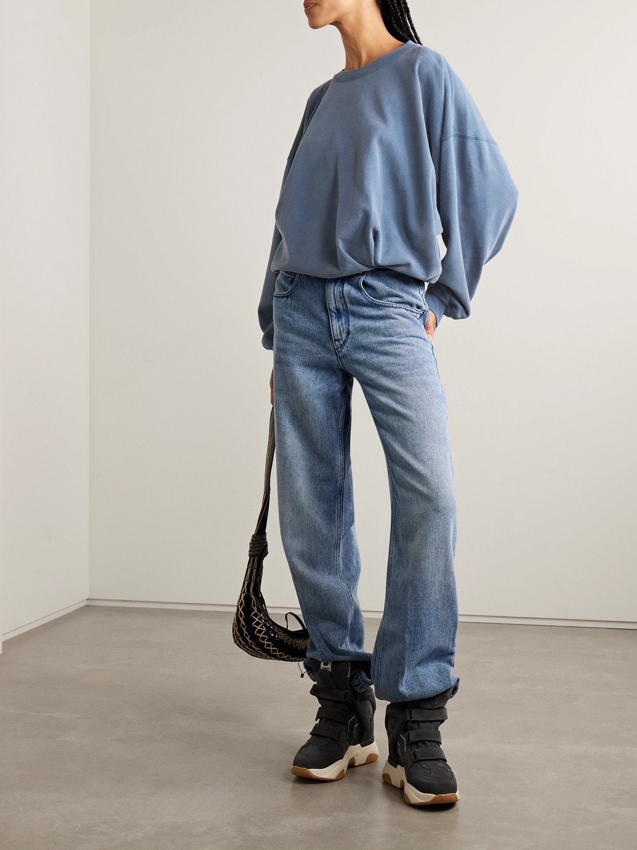 Isabel Marant Étoile Sauria Gathered Cotton-jersey Sweatshirt In Blue