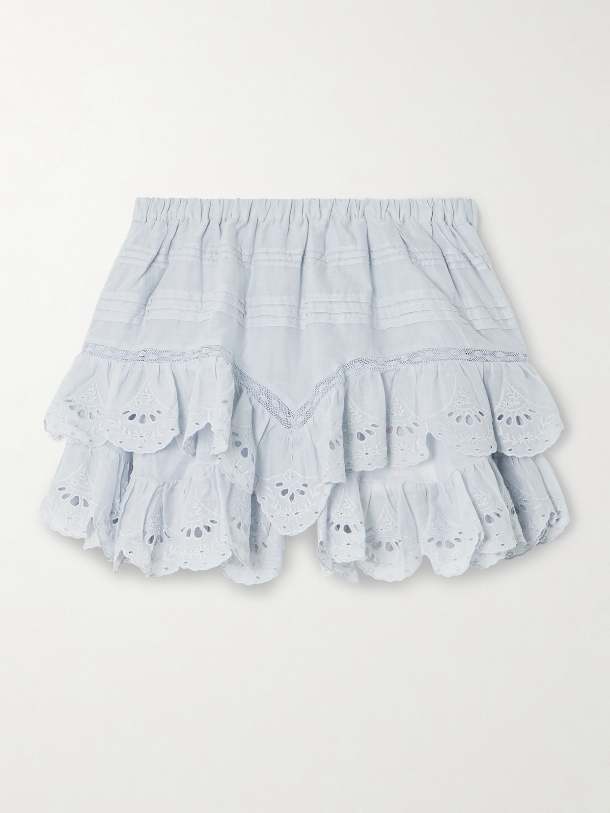 Isabel Marant Étoile Jocadia Lace And Broderie Anglaise-trimmed Organic Cotton-voile Shorts In Blue