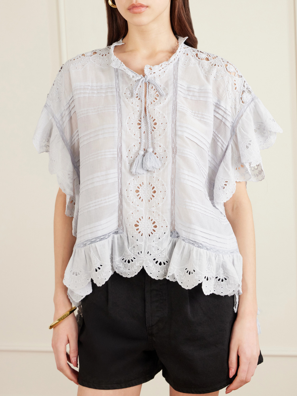 Isabel Marant Étoile Payton Lace-trimmed Embroidered Cotton Blouse In Pink