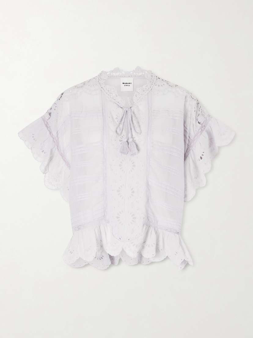 Marant Étoile Payton Lace-trimmed Embroidered Cotton Blouse