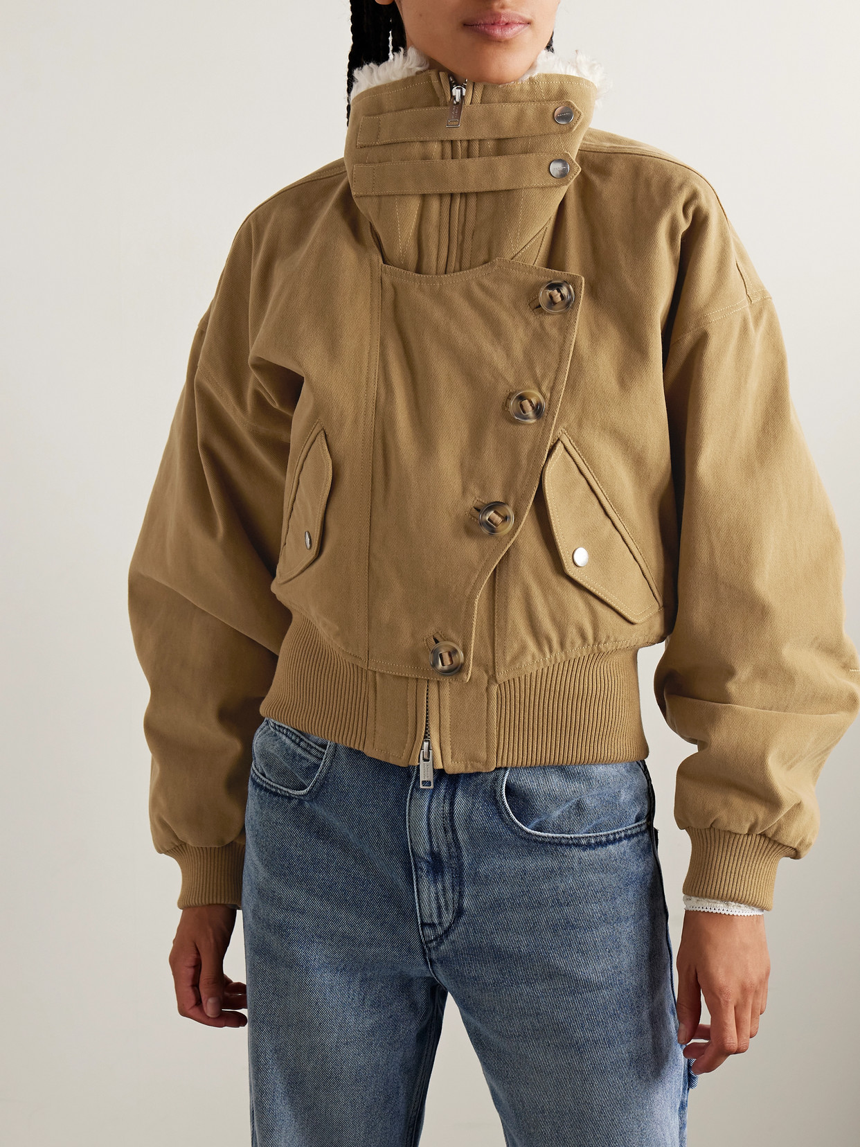 Isabel Marant Étoile Oana Fleece-trimmed Cotton-twill Jacket In Brown