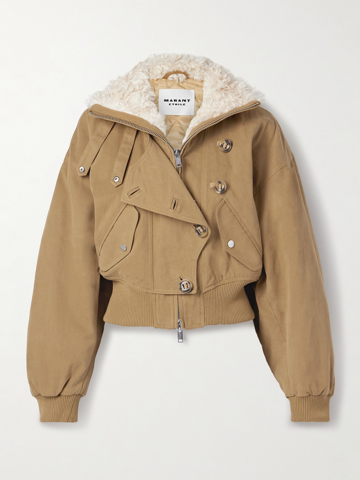Isabel Marant Étoile Oana Fleece-trimmed Cotton-twill Jacket In Brown