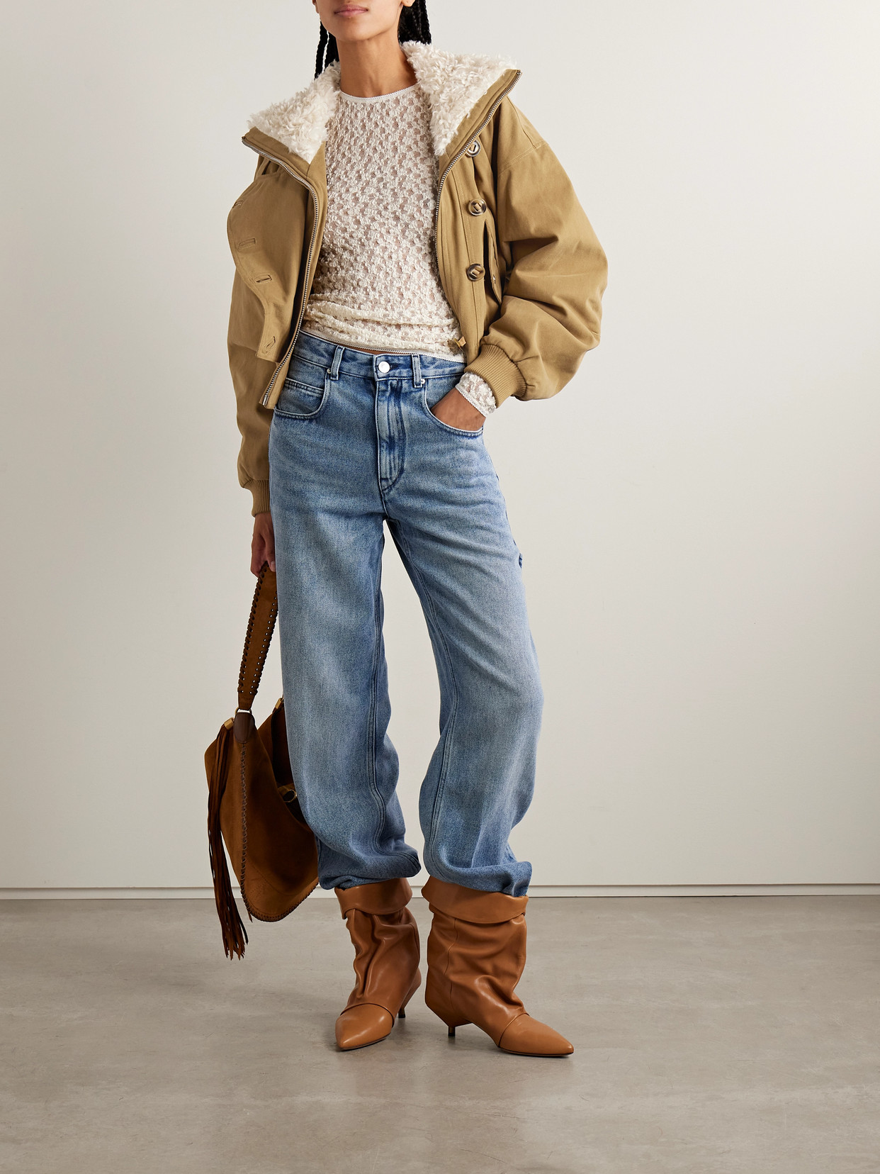 Isabel Marant Étoile Oana Fleece-trimmed Cotton-twill Jacket In Brown