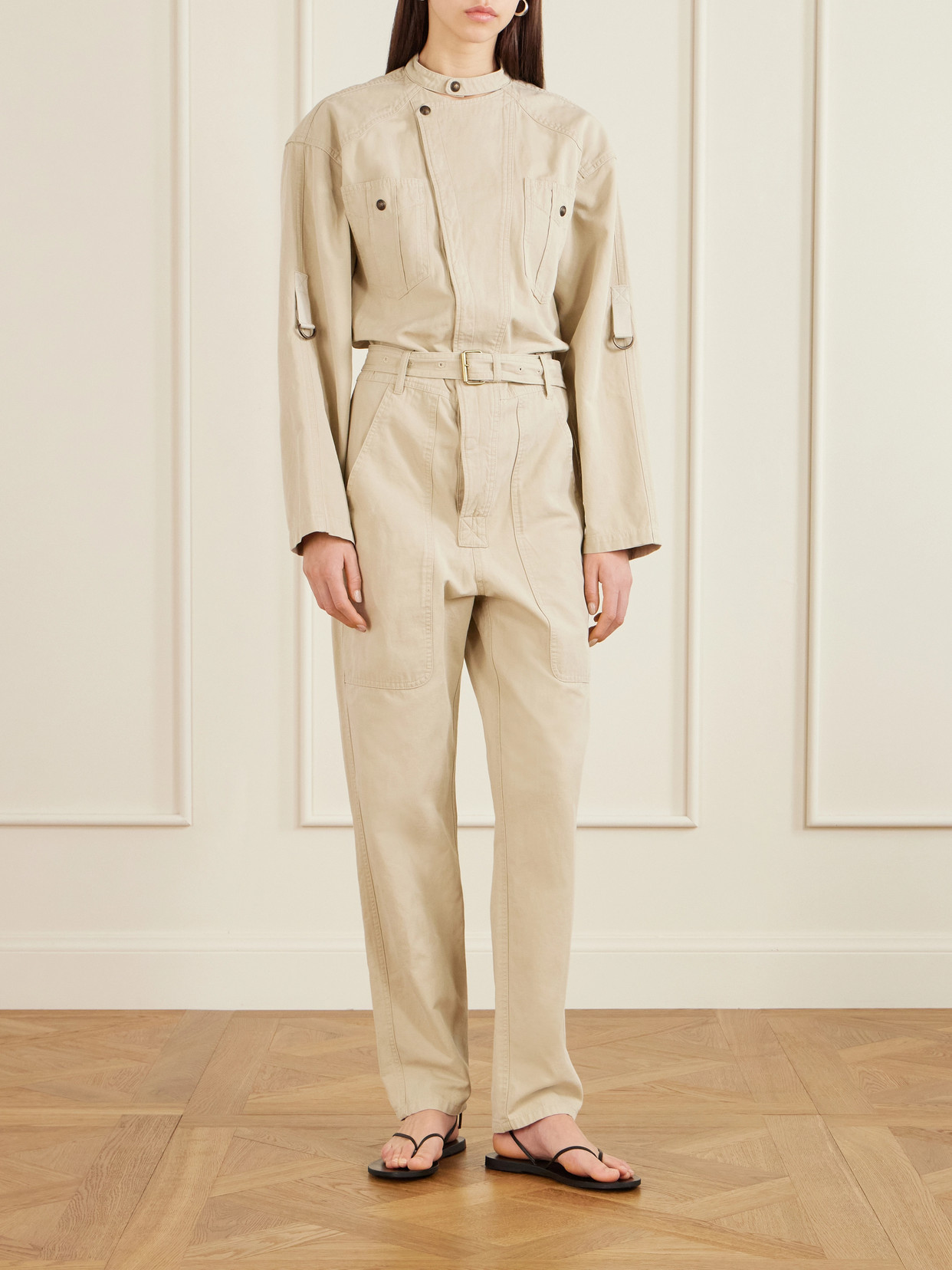 Isabel Marant Étoile Belted Cotton And Linen-blend Jumpsuit In Neutral