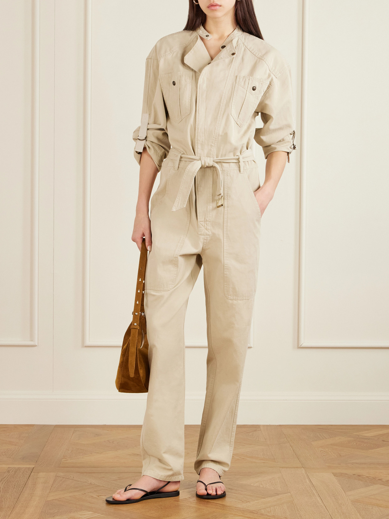 Isabel Marant Étoile Belted Cotton And Linen-blend Jumpsuit In Neutral