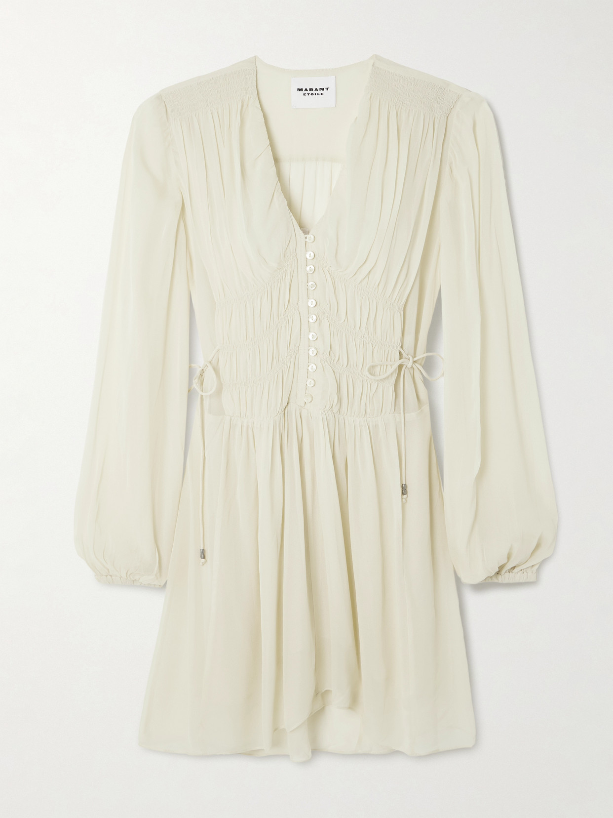 Isabel Marant Étoile Loriena Tie-detailed Ruched Crepe De Chine Mini Dress In Neutral