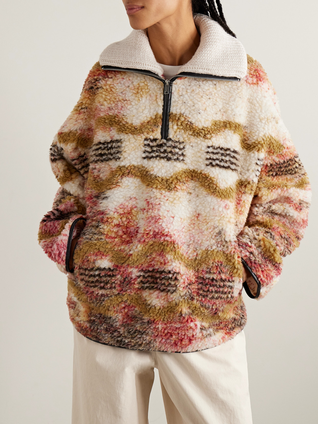 Isabel Marant Étoile Marner Printed Fleece Half-zip Sweatshirt In Brown