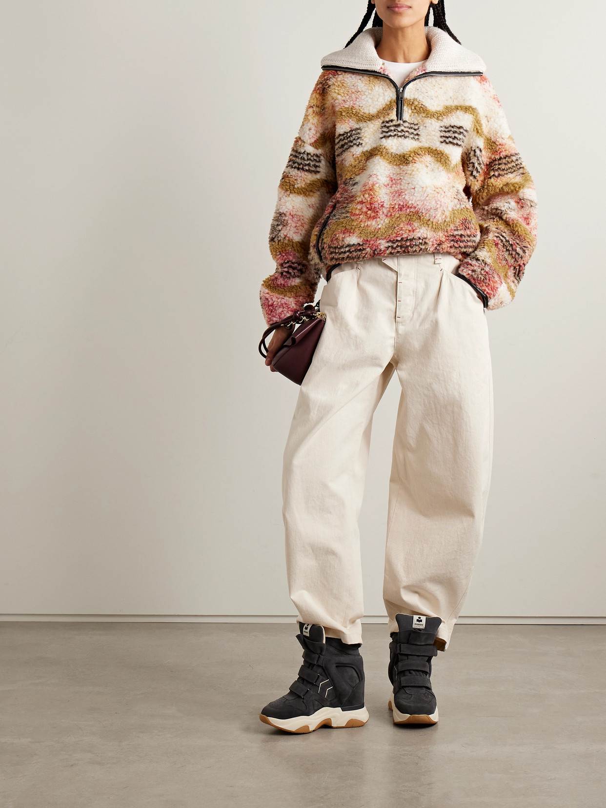 Isabel Marant Étoile Marner Printed Fleece Half-zip Sweatshirt In Brown