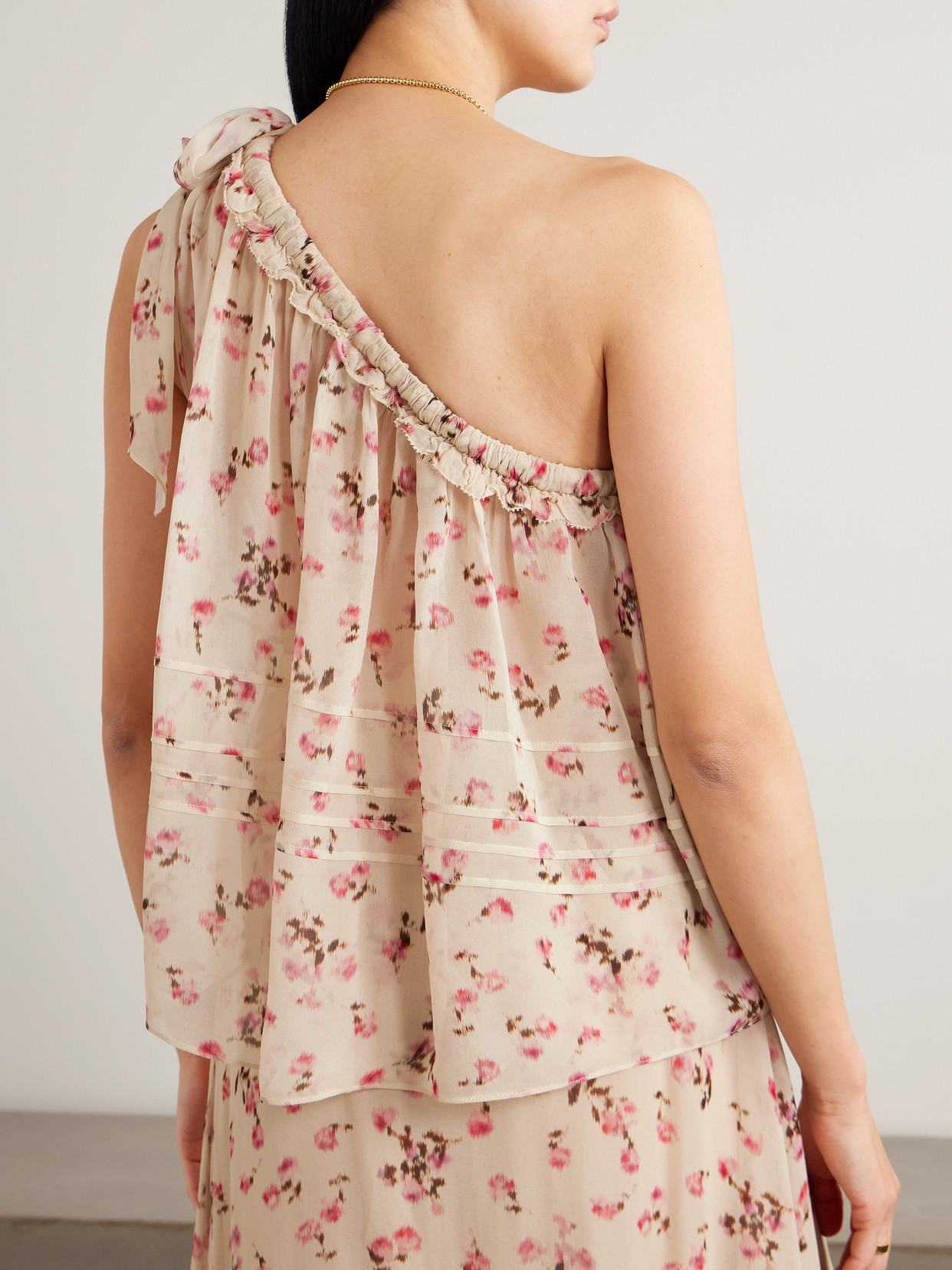 Marant Étoile - Loeva One-Shoulder Tie-Detailed Floral-Print Crepe De Chine Top