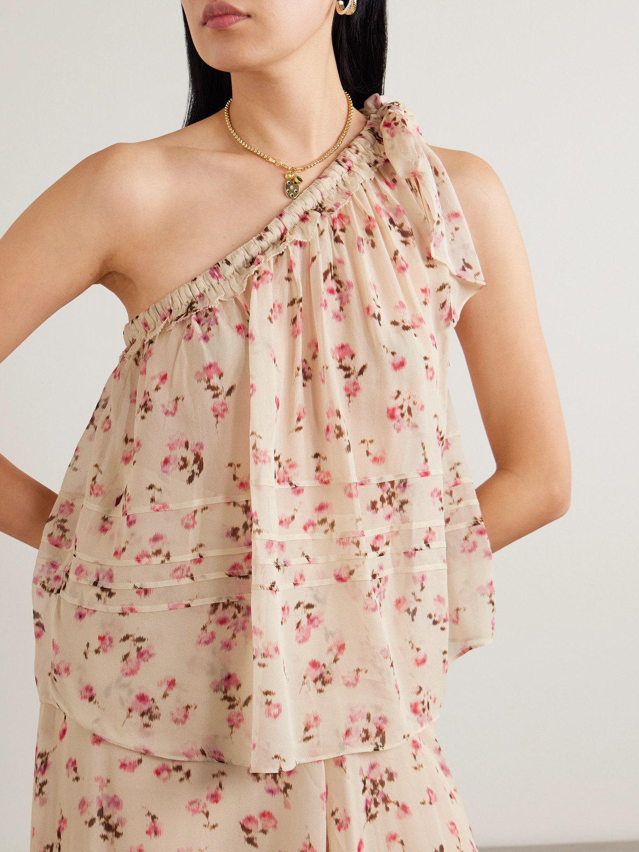 Marant Étoile - Loeva One-Shoulder Tie-Detailed Floral-Print Crepe De Chine Top