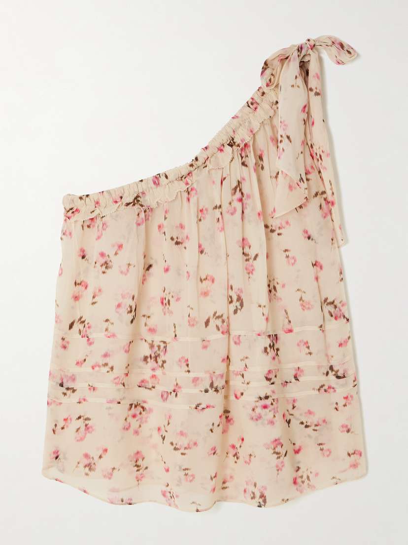 Marant Étoile Loeva One-shoulder Tie-detailed Floral-print Crepe De Chine Top