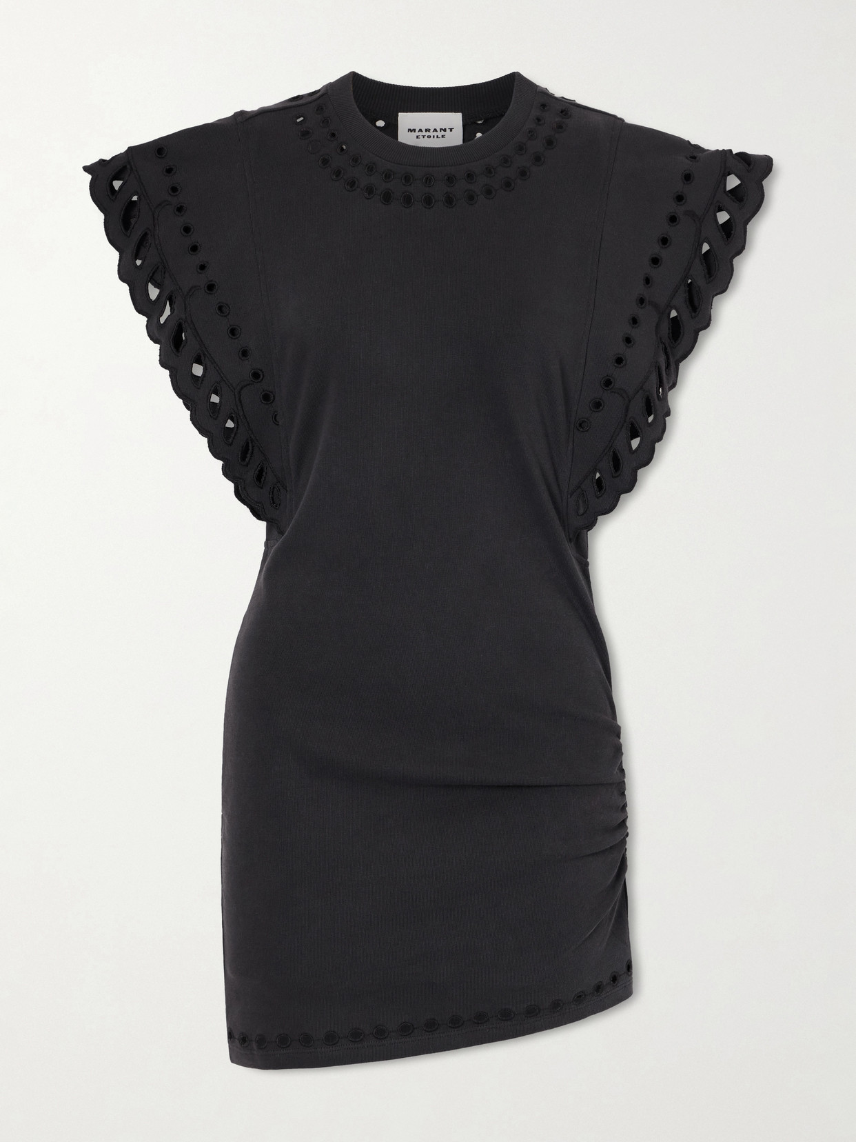 Isabel Marant Étoile Orlane Broderie Anglaise Cotton-jersey Mini Dress In Black