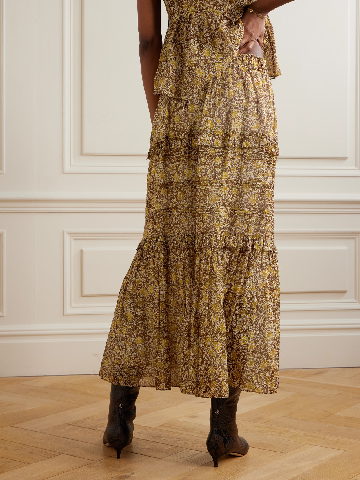 Isabel Marant Étoile Volomia Floral-print Tiered Cotton Midi Skirt In Multi