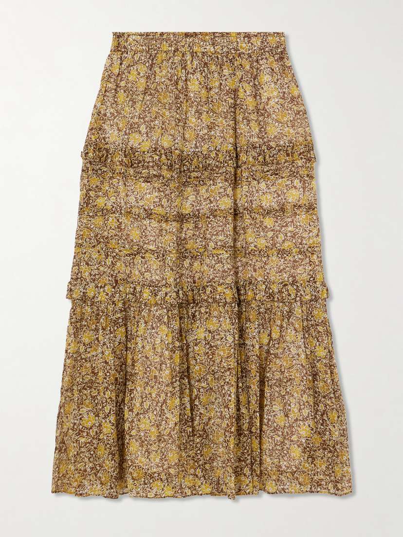 Marant Étoile Volomia Floral-print Tiered Cotton Midi Skirt