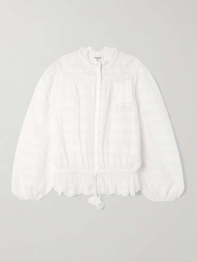 Marant Étoile Polly Lace-trimmed Organic Cotton-voile Blouse