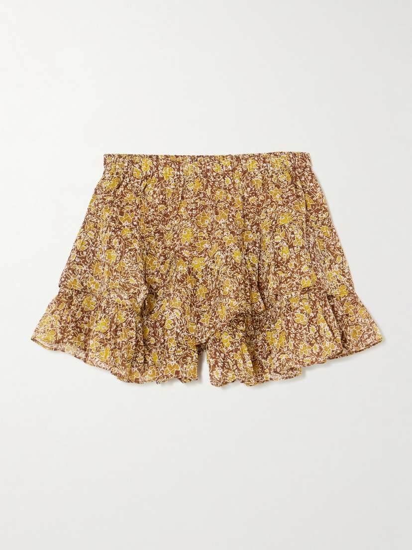 Marant Étoile Jocadia Ruffled Printed Organic Cotton-voile Shorts