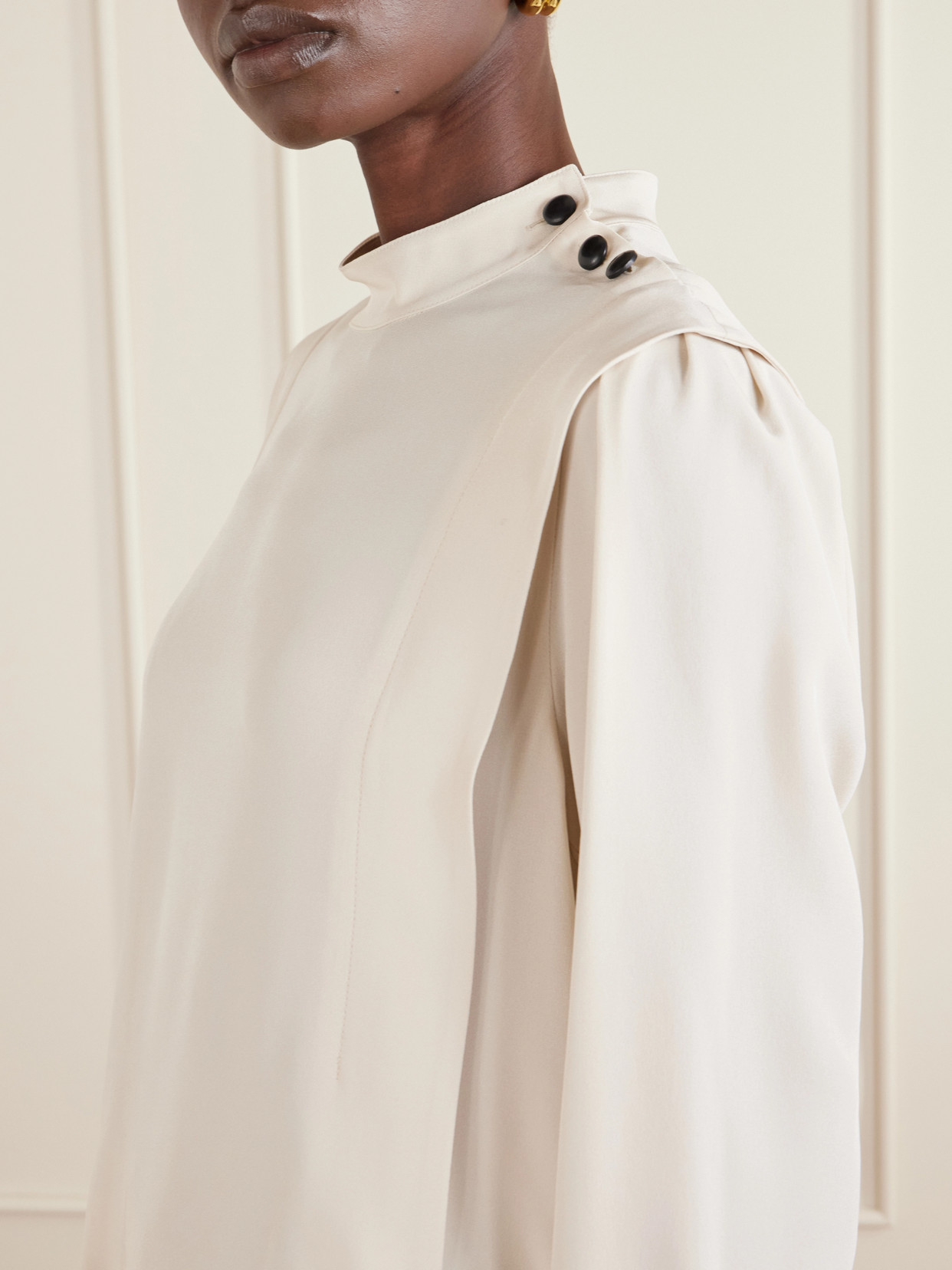 Isabel Marant Felissa Button Shoulder Mock Neck Top In Neutral