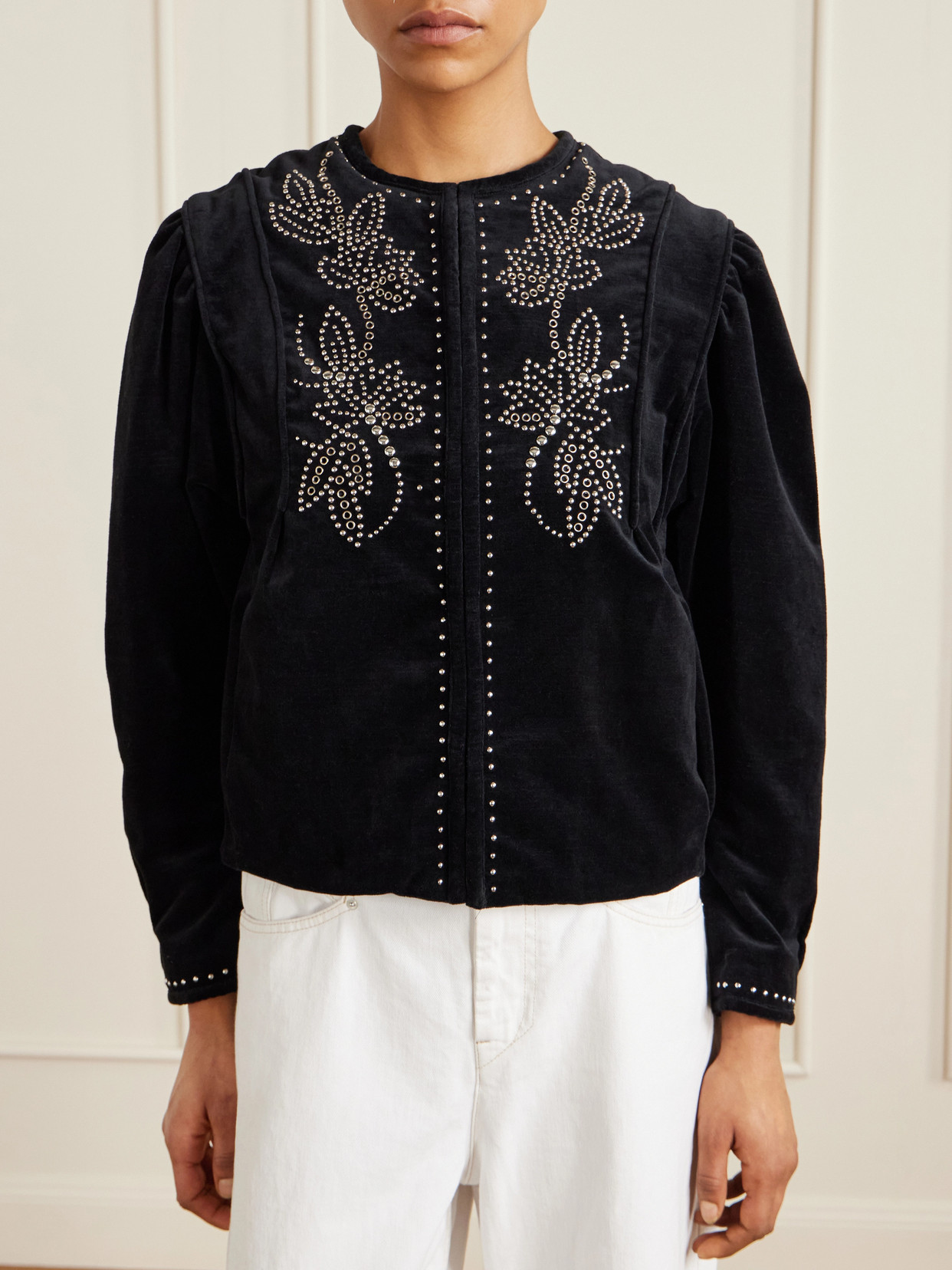 Isabel Marant Pietra Stud-embellished Velvet Jacket In Black