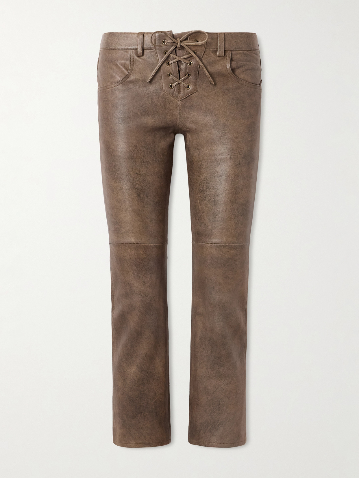 Isabel Marant Vanel Lace-up Leather Slim-leg Pants In Brown