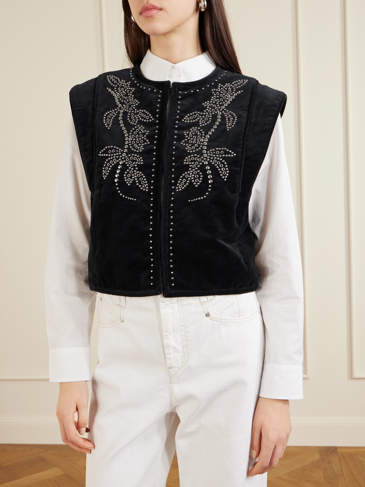 Isabel Marant Poppy Studded Cotton-velvet Vest In Black
