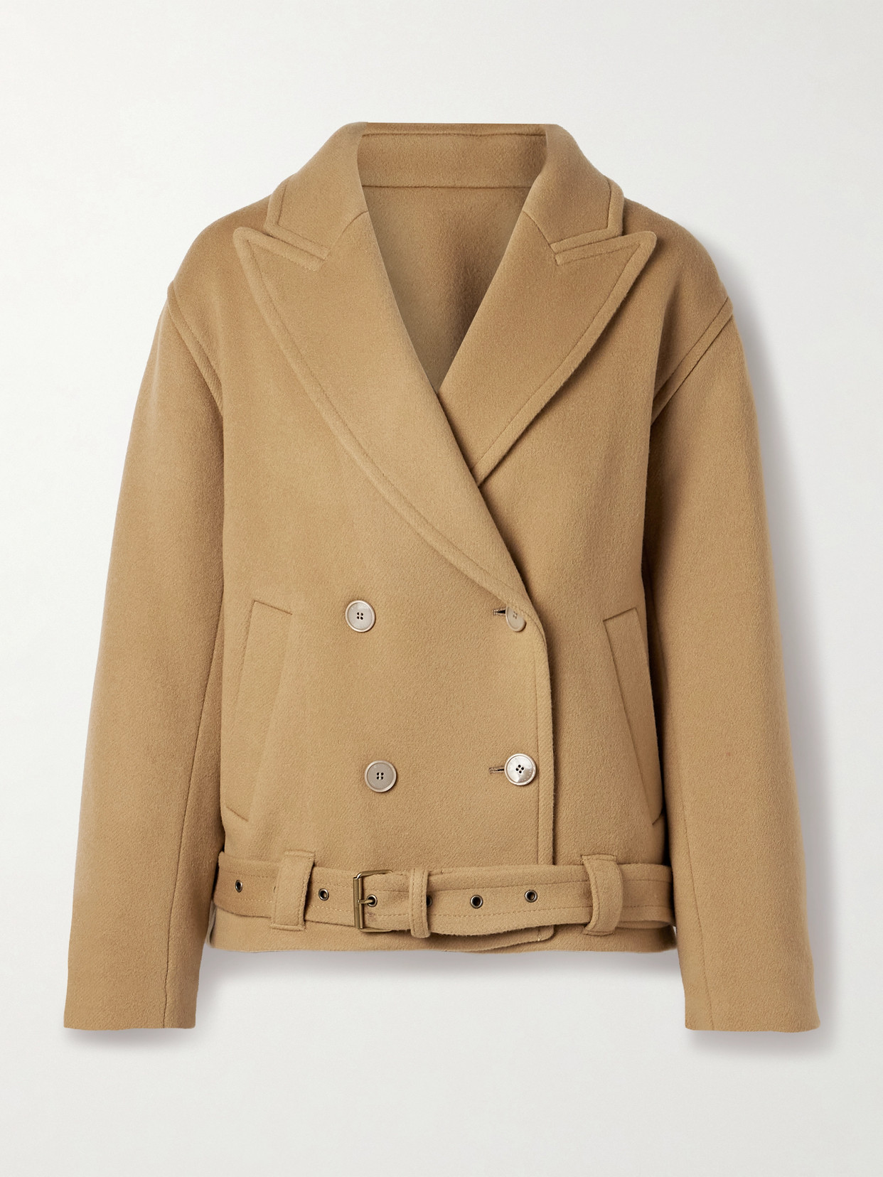 Isabel Marant Warna Double-breasted Belted Wool-blend Felt Coat In Nude