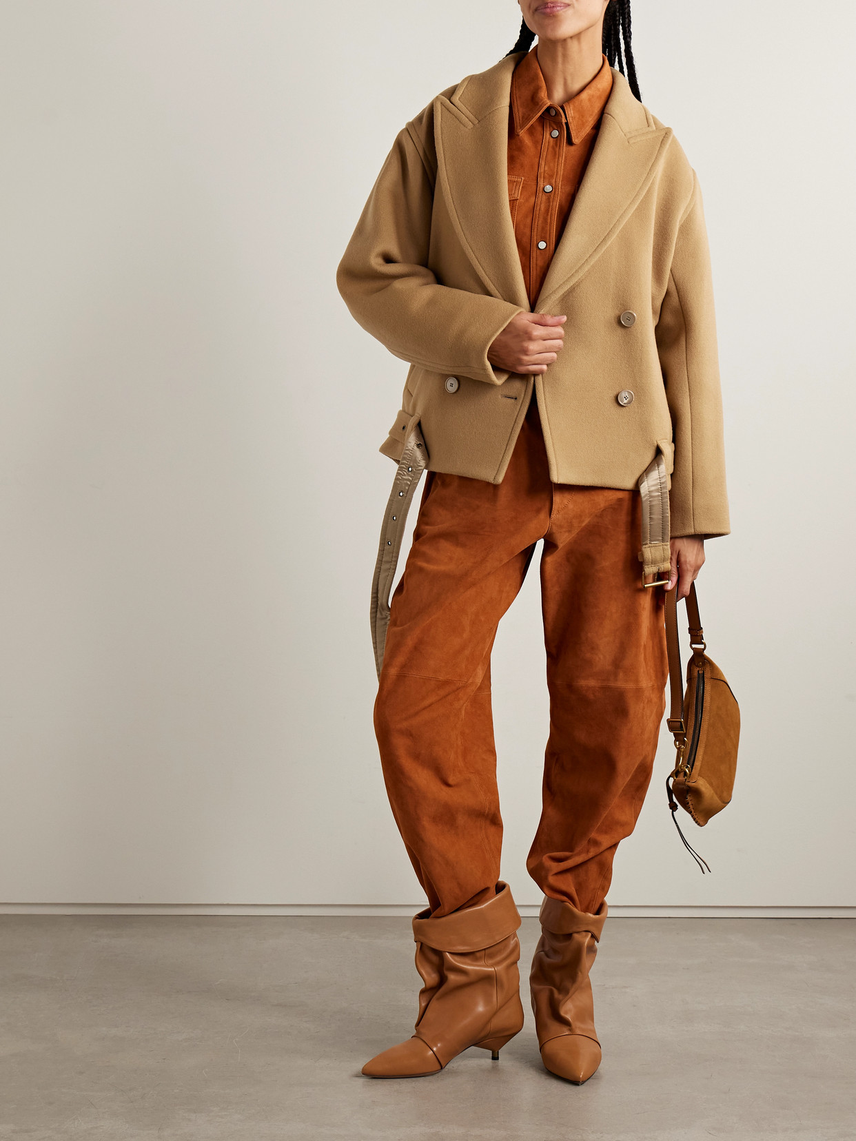 Warna Double-Breasted Belted Wool-Blend Felt Coat
