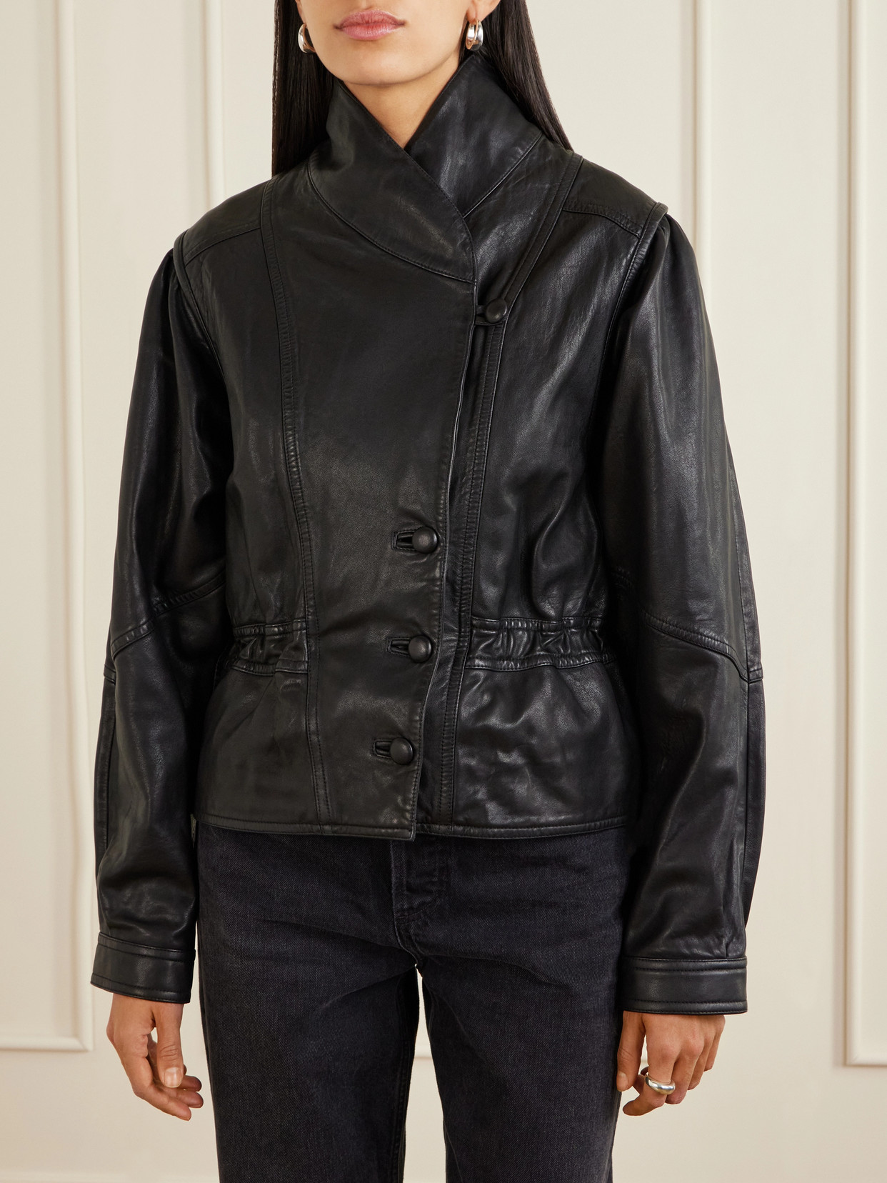 Isabel Marant Leather Biker Jacket In Animal Print