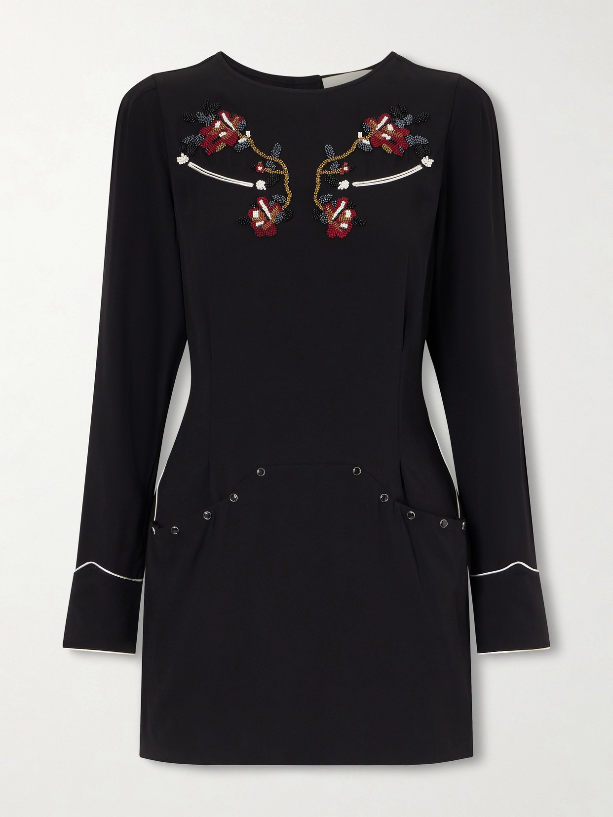 Isabel Marant Youma Beaded Cady Mini Dress In Black