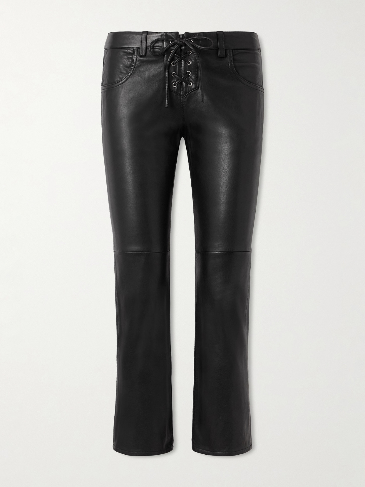 Isabel Marant Vanel Cropped Lace-up Leather Slim-leg Pants In Black