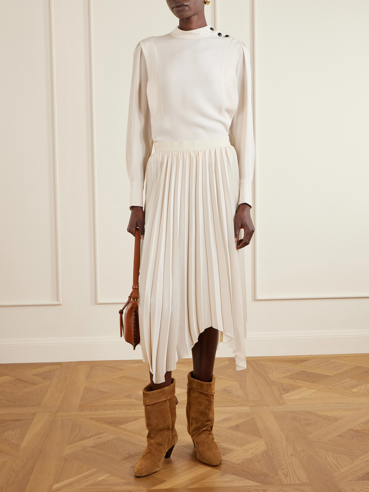 Isabel Marant Felixa Asymmetric Pleated Satin-crepe Midi Skirt In Sand