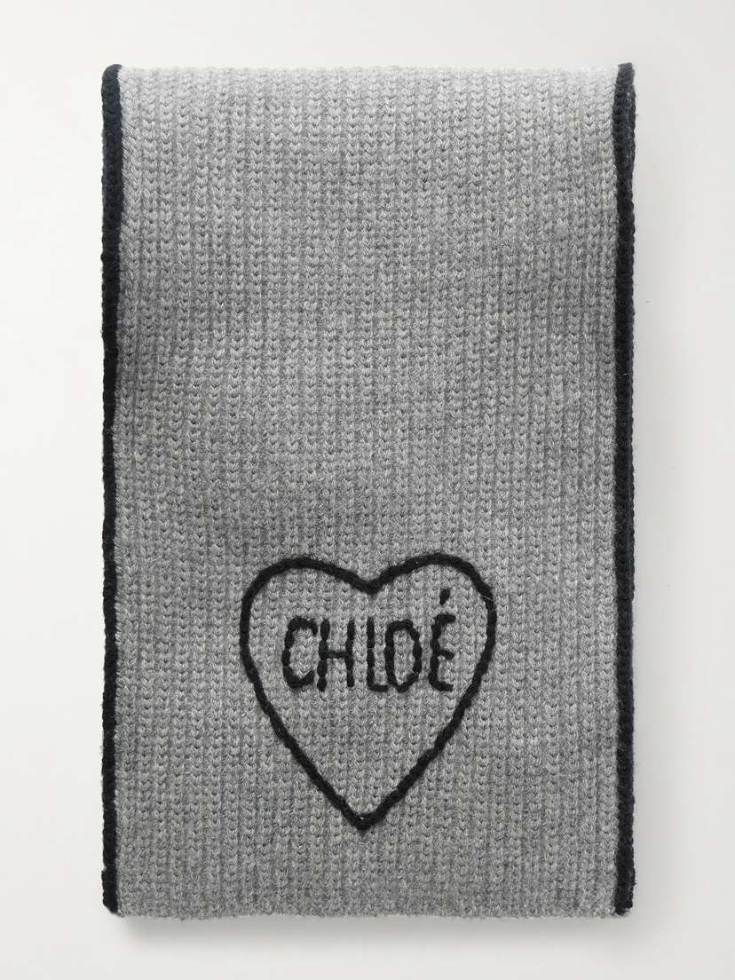Chloé Embroidered Ribbed Wool And Cashmere-blend Scarf