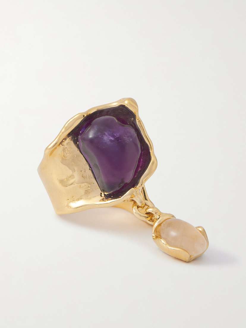 Chloé Flower Soul Gold-tone, Rose Quartz And Amethyst Ring