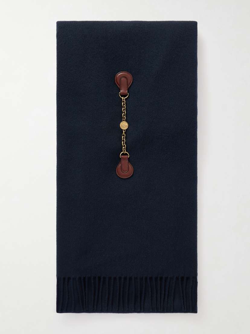 Chloé Embellished Leather-trimmed Fringed Wool Scarf