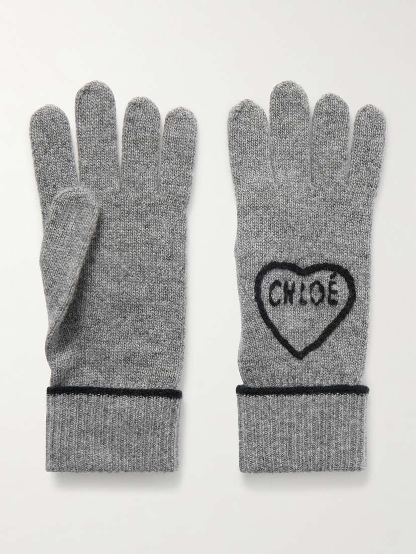Chloé Embroidered Wool And Cashmere-blend Gloves