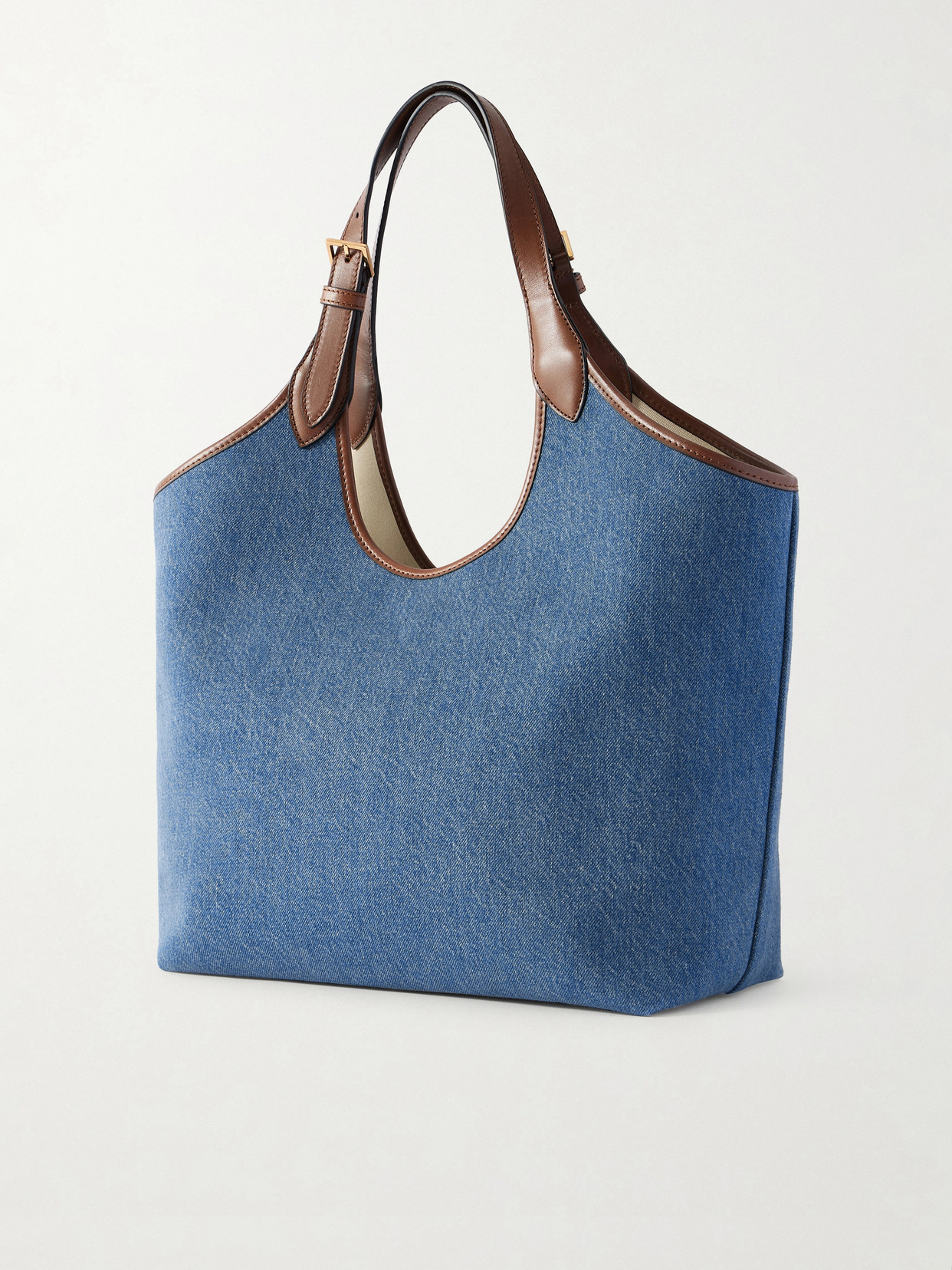 Versace La Medusa Leather-trimmed Denim Tote In Blue