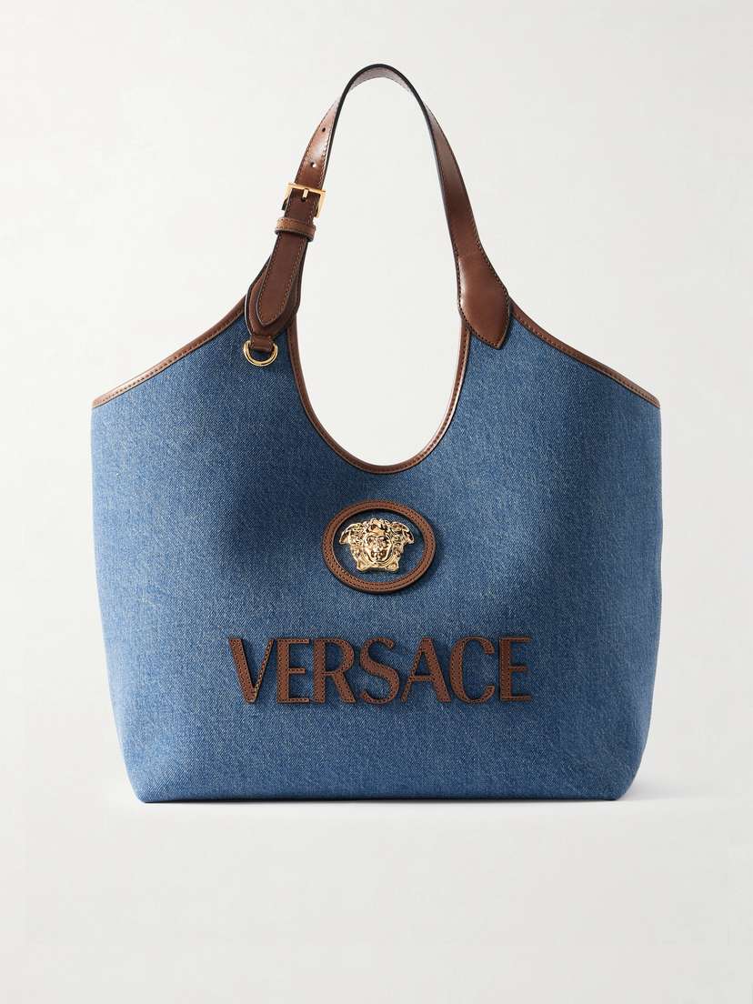 Versace La Medusa Leather-trimmed Denim Tote