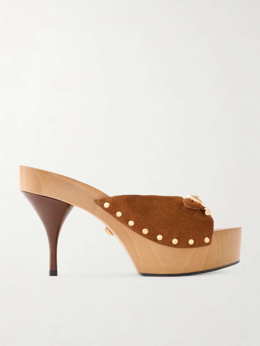 Versace Opera Bow Embellished Suede Clogs