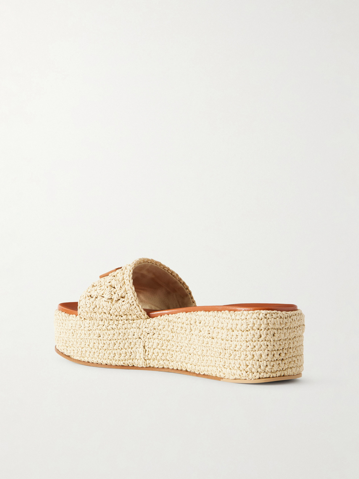 Versace Logo-embellished Raffia Platform Slides In Multi